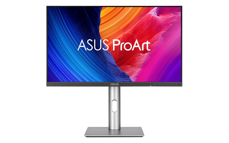 Asus ProArt Display 6K PA32QCV na ergonomickém stojanu, na displeji grafika ProArt