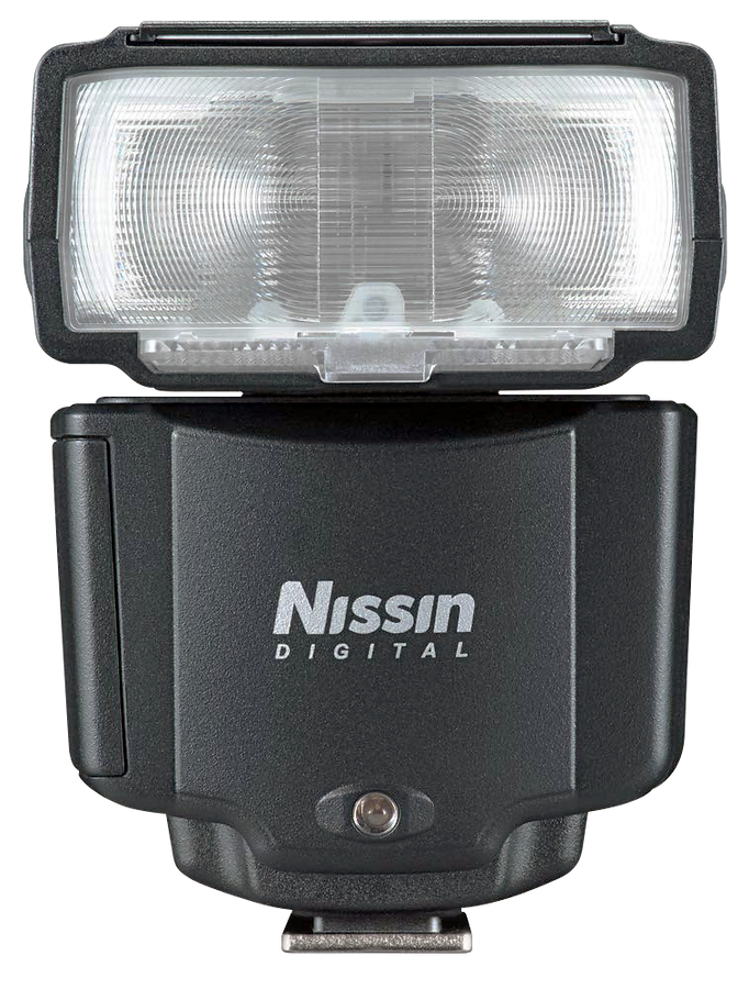 Nissin i400 compact TTL flash for mirrorless, black body with dual control dials and Nissin branding