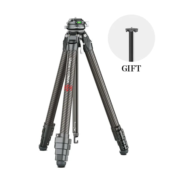 Ulanzi Zero F38 carbon travel tripod folded, grey legs with red accents